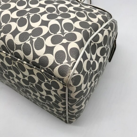 Coach Gray Pebbled Leather Signature Stripe Heritage Satchel Bag F15132 - Picture 8 of 11